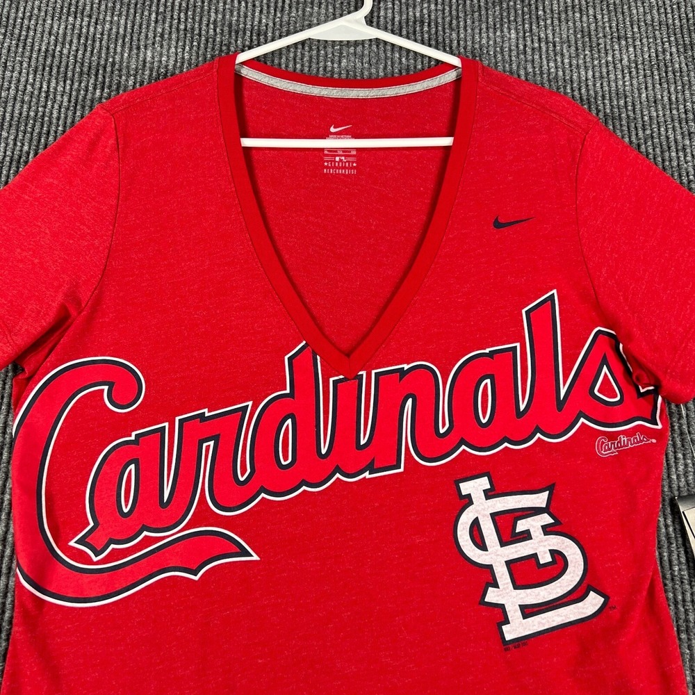 St. Louis Cardinals Shirt Womens XL Extra Large Nike Short Sleeve Red V Neck New